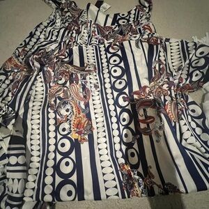 Gracia Navy and White Geometric wide leg pants